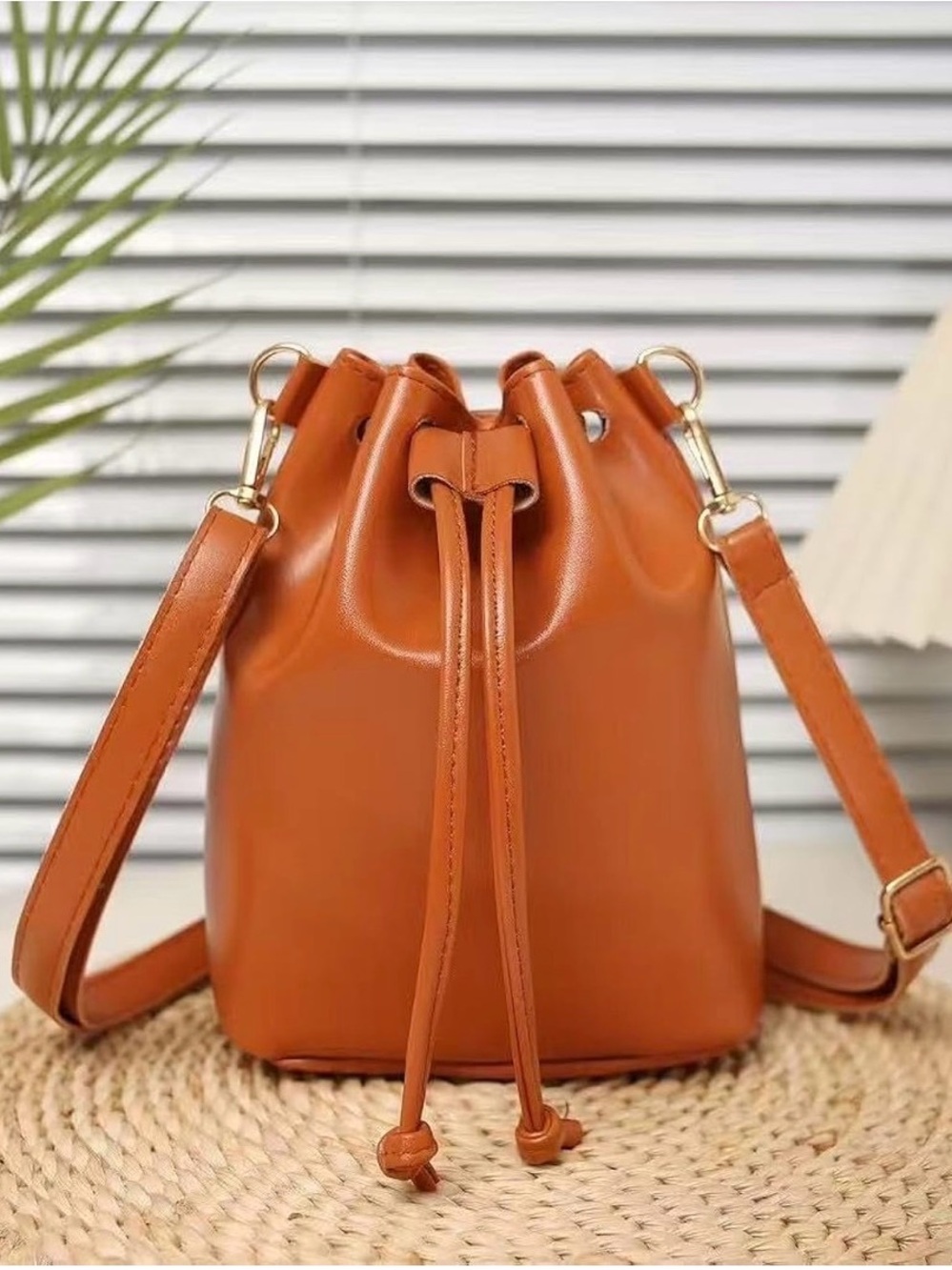 Classic Drawstring Bucket Bag in Tan